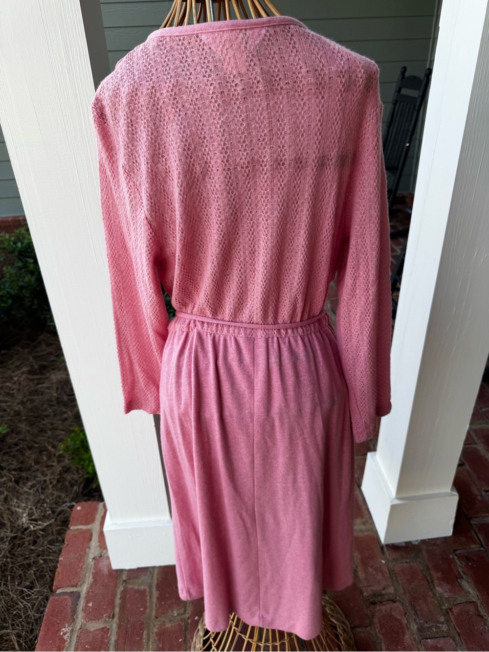 Vintage 70s JCPenney Dusty Pink Prairie Sweater Dress Tie Waist S - Picture 3 of 10